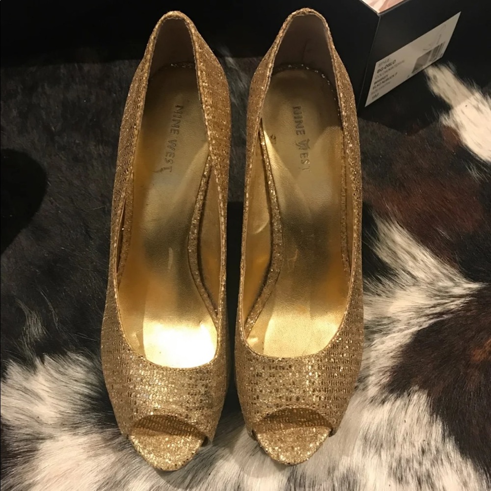 Open toe gold heels